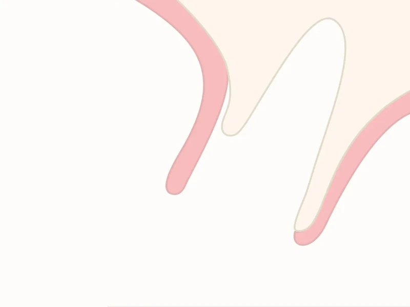 Abstract design featuring pink and cream shapes with smooth curves and edges on a light background.