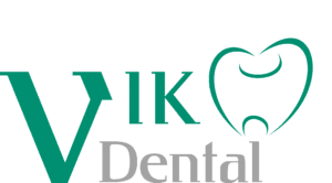 VIK Dental logo featuring teal V and a tooth-shaped emblem beside the word Dental in gray, presented as a clean vector design for brand identity