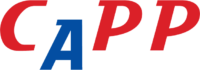 CAPP logo featuring bold red capital letters with a blue stylized A accent on a white background, high-contrast branding mark for strong brand identity assets