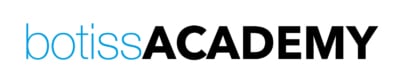 botissACADEMY logo showcasing blue botiss script transitioning into bold black ACADEMY lettering on white, conveying dental education branding by botiss biomaterials.