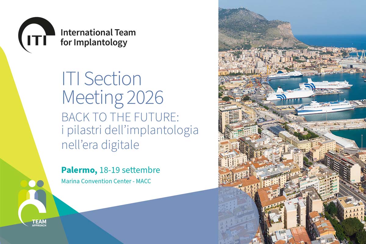 Panorama costiero di Palermo con porto e mare blu, navi in rada e grafica “ITI Section Meeting 2026” con “Palermo, 18–19 settembre” presso MACC.